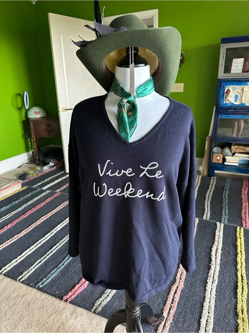 Navy 'Vive Le Weekend' V-Neck Sweater 2X